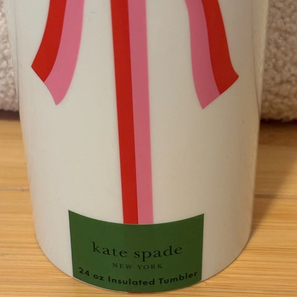 🎀 Kate Spade Red and Pink Ribbon Bow Tumbler with Straw NEW Giftable - Picture 5 of 7